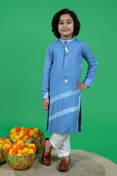 sky blue tie-dye print kurta set