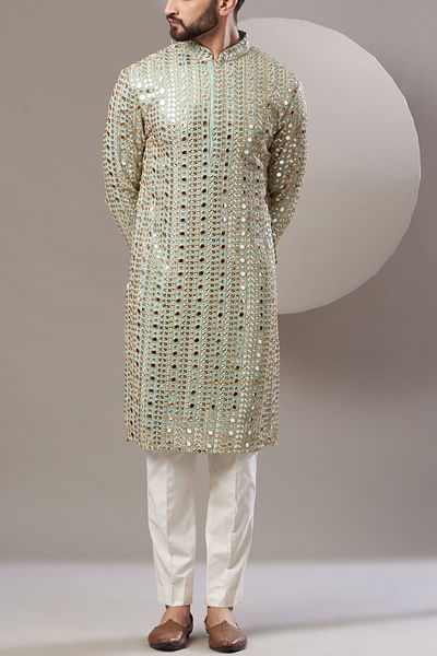 Sky blue zari embroidered kurta