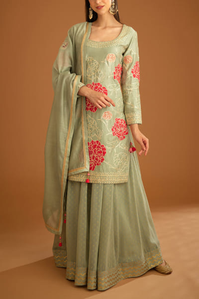 Shyam Narayan Prasad Smoke blue thread embroidered sharara set SNPMAR2310