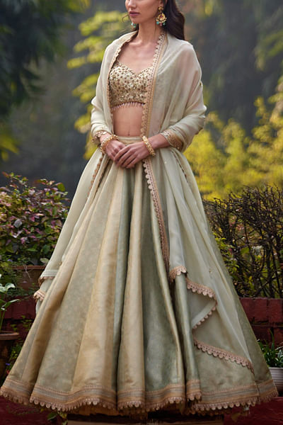 Smoke grey embroidered lehenga set