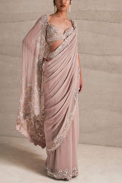 Soft lilac sequin embellished saree set