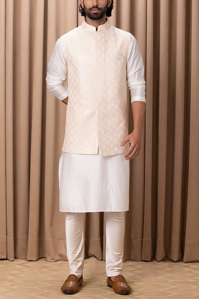 Soft peach sequin embroidery bandi kurta set