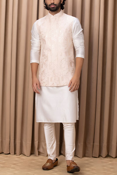 Soft pink sequin embroidery bandi kurta set