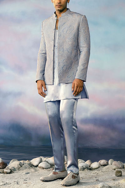 Space grey embellished bandhgala set