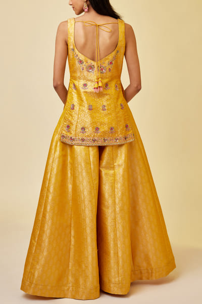 Shyam Narayan Prasad Spectra yellow embroidered sharara set SNPMAR202326