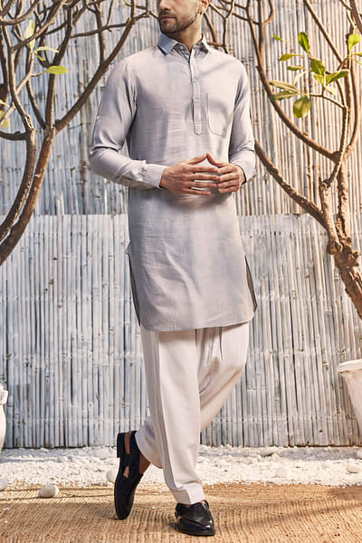 Steel grey chanderi pathani set