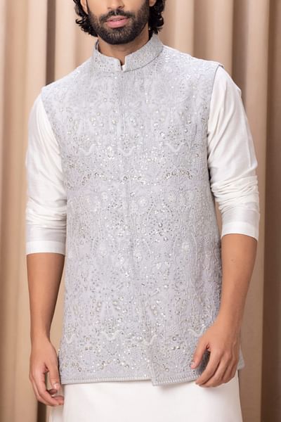 Steel grey sequin embroidery bandi