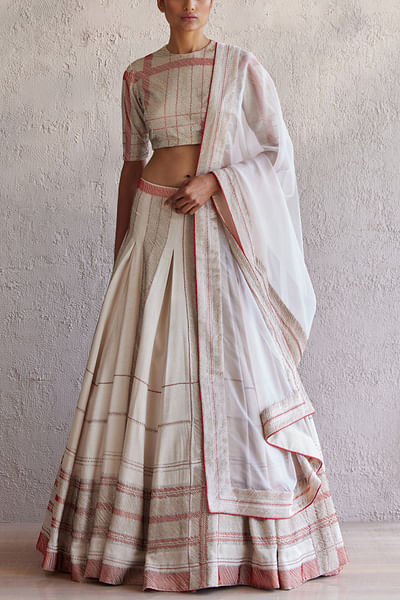 Stone plaid bugle bead embroidery lehenga set