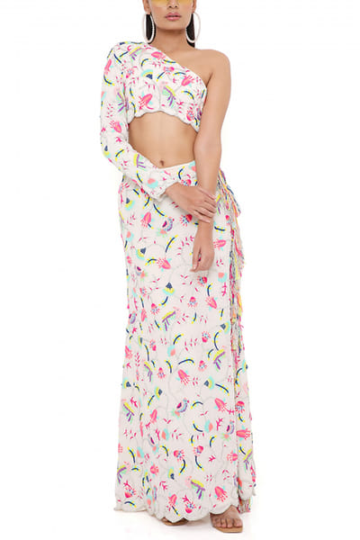 Stone printed and embroidered skirt set