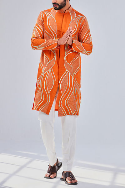 Sunrise orange embroidered kurta