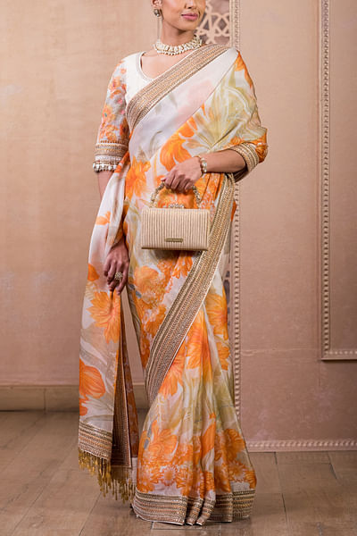 Sunset floral print saree set