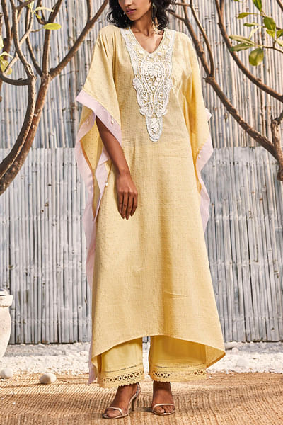Sunshine yellow embellished kaftan set
