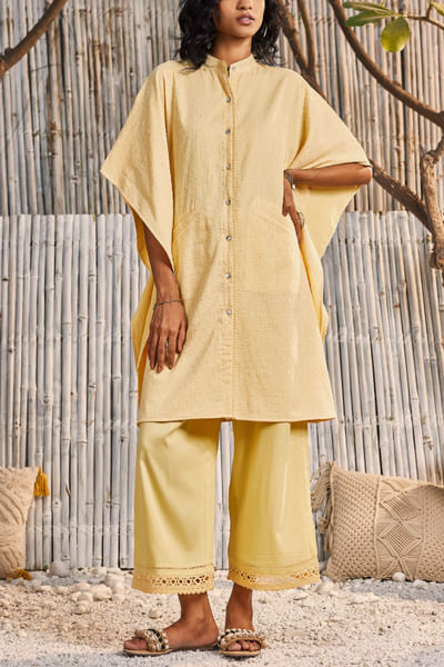 Sunshine yellow lace kaftan shirt style kurta set