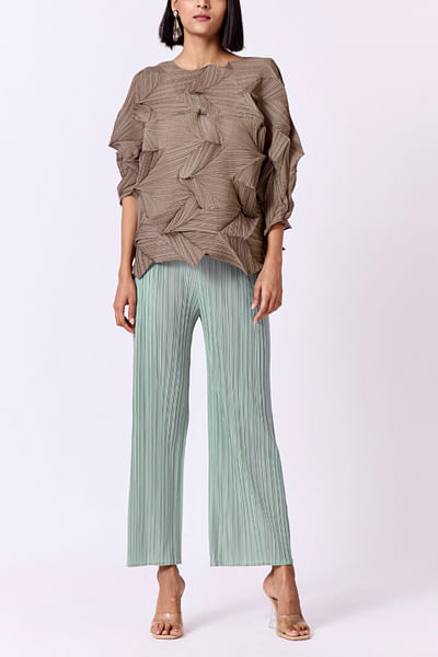Taupe 3D pleated top