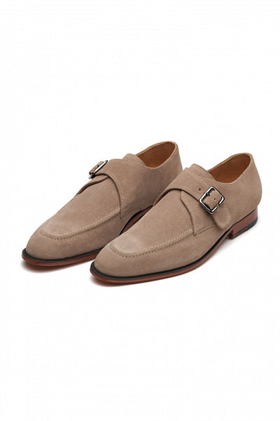 Taupe monk strap suede shoes