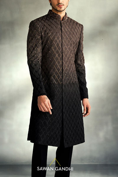 Taupe ombre cutdana embellished sherwani set