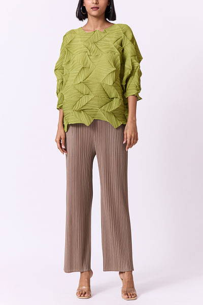 Taupe pleated straight pants