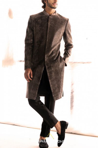 Taupe sequin embellished sherwani set