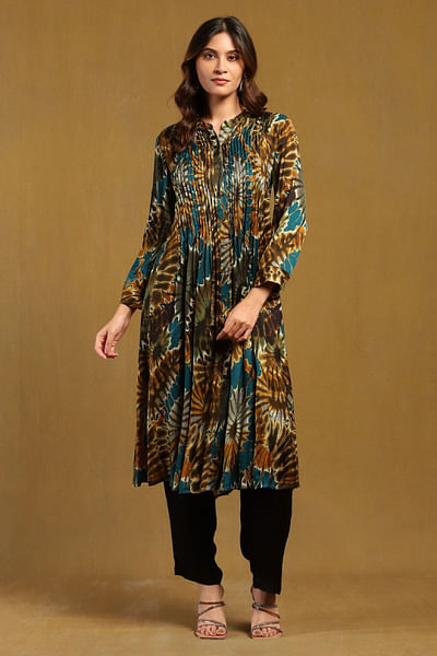 Teal abstract printed kurta