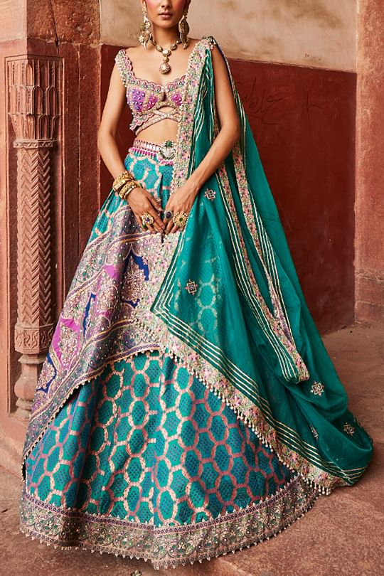 Buy Luxury Designer Blue Lehenga Choli Online Aashni Co