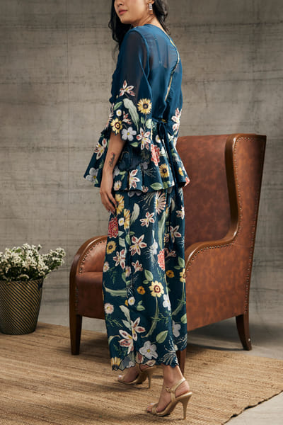 Soup by Sougat Paul Teal blue floral patchwork co-ords SSPJULFT2317