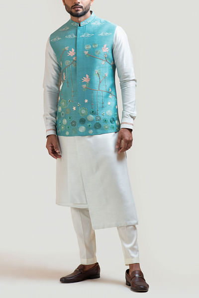 Teal embroidered bandi set