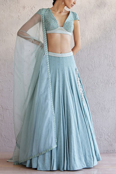 Teal floral ditsy embroidery lehenga set