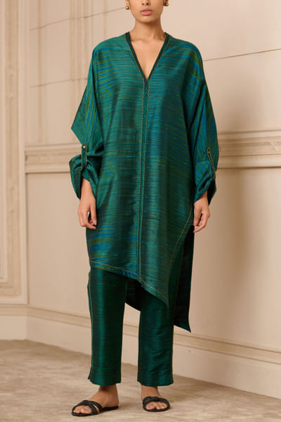 Teal handwoven textured tunic