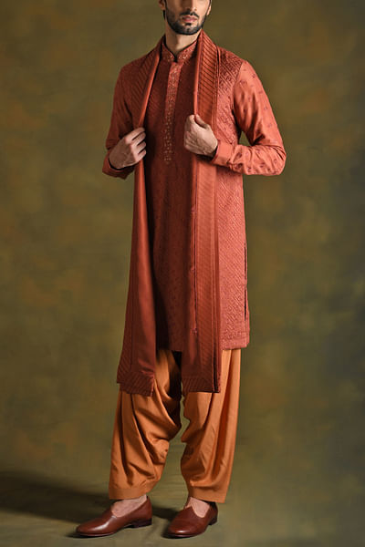 Terracotta floral embroidery kurta set