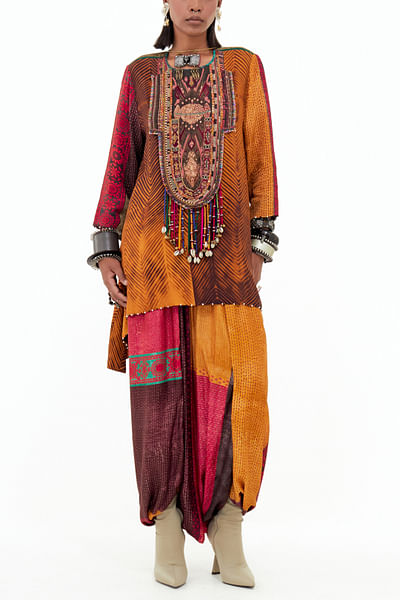 Topaz yellow chevron printed short kurta set