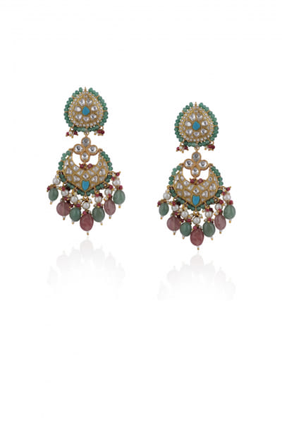 Riana Jewellery Turquoise and sea green jadtar and semi-precious stone studded earrings RJEJUN23D213