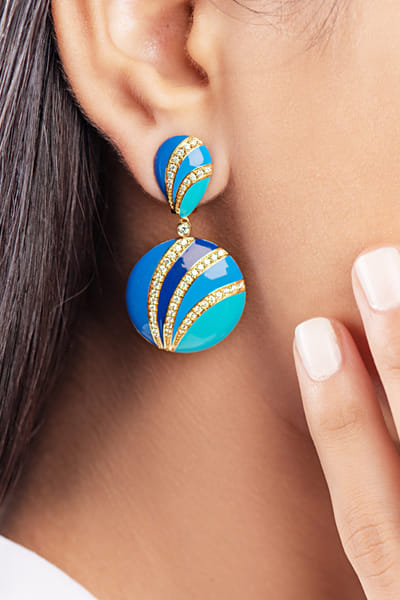 Turquoise blue enamel and diamond earrings
