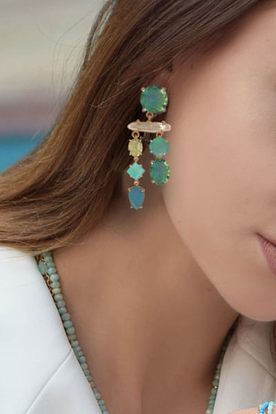 Turquoise chalcedony crystal drop earrings