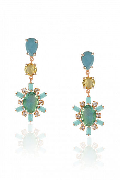 Turquoise crystal cz dangler earrings