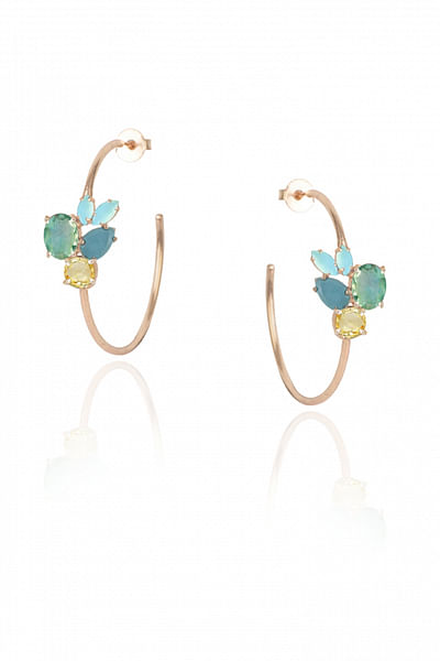 Turquoise crystal cz hoop earrings