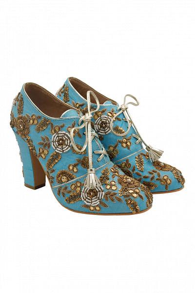 Turquoise embroidered boots