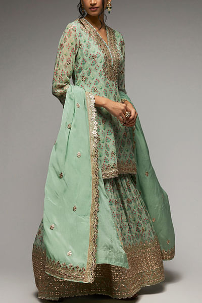 Turquoise printed sharara set