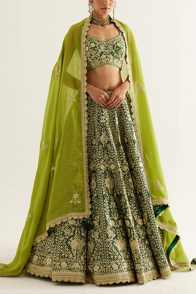 Verdant green zari embroidery lehenga set