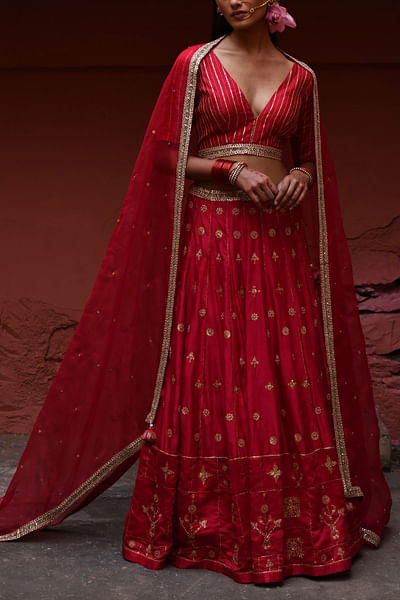 Vermillion embroidered lehenga set