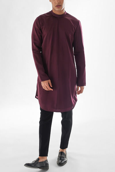 Vivid magenta diagonal pintuck short kurta set