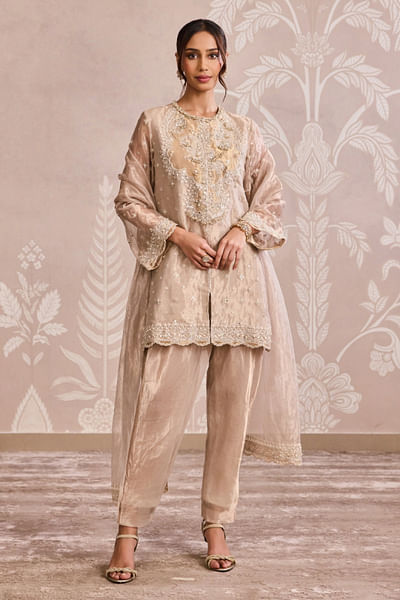 Water gold embroidered kurta set