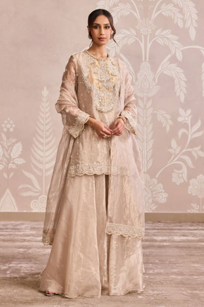 Water gold embroidered kurta sharara set