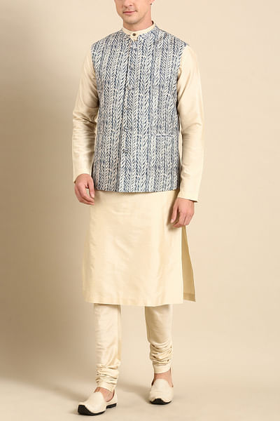 White and blue digital print Modi jacket