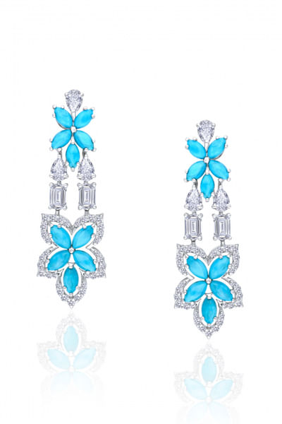 White and blue Swarovski zirconia danglers