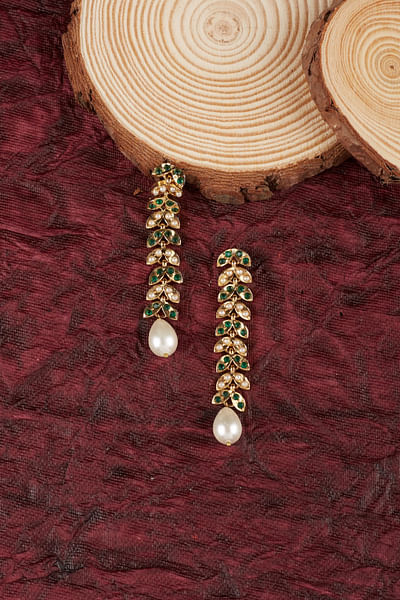 White and green pearl jadau earrings