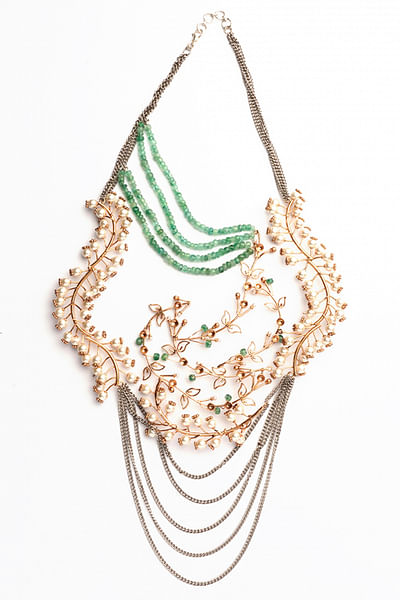 White and green pearl layered necklace