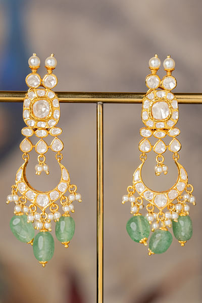White and mint kundan earrings