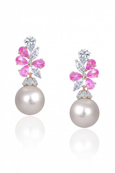 White and pink Swarovski and pearl earrings