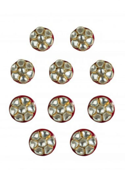 White and red floral jadtar kurta button set