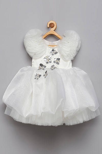 White butterfly sequinned layered dress